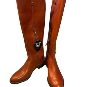 INC WOMENS GENUINE LEATHER COGNAC BROWN Sz 6, 7.5, 8.5 FAWNE RIDDING BOOTS